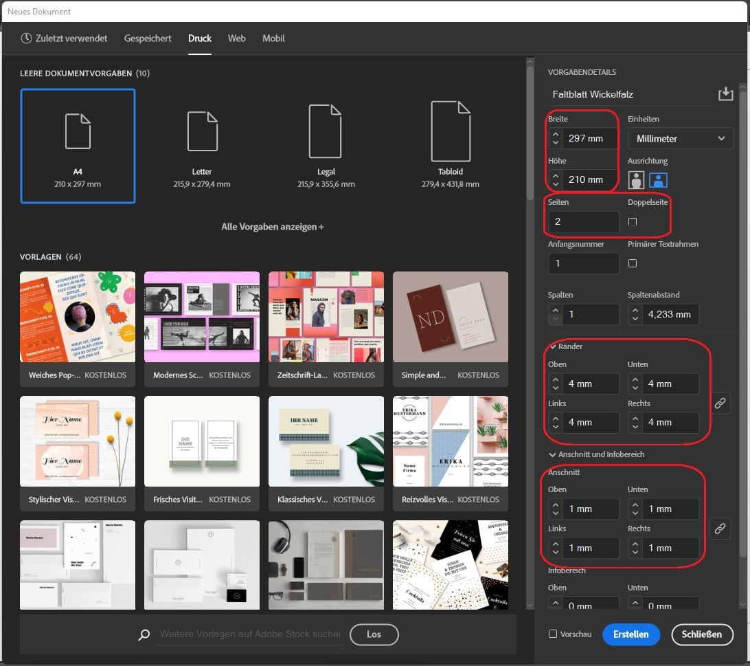 Faltblatt Wickelfalz anlegen: Schritt 1