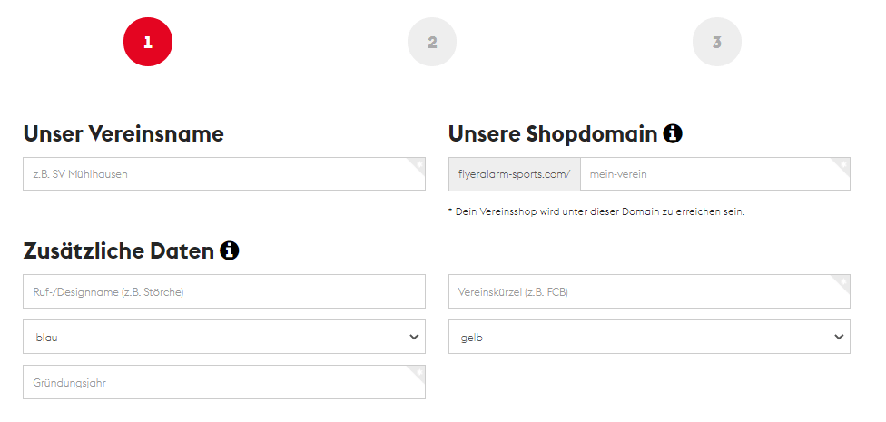 Teamshops erstellen - Shopdaten angeben