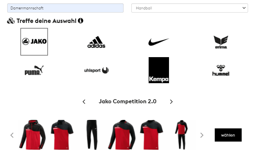 Teamshops erstellen - Marke und Kollektion wählen