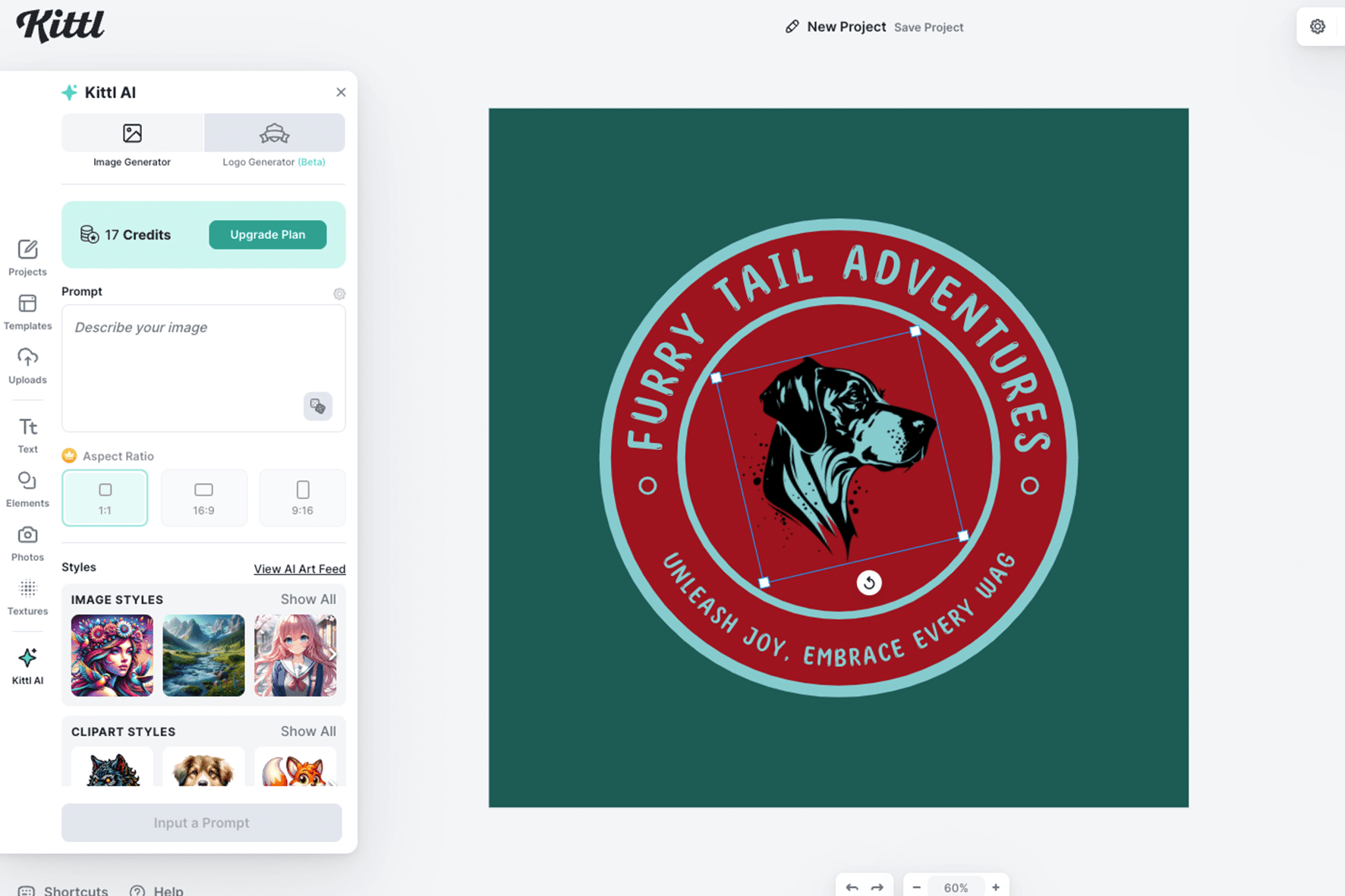 Screenshot der Nutzeroberfläche von Kittl