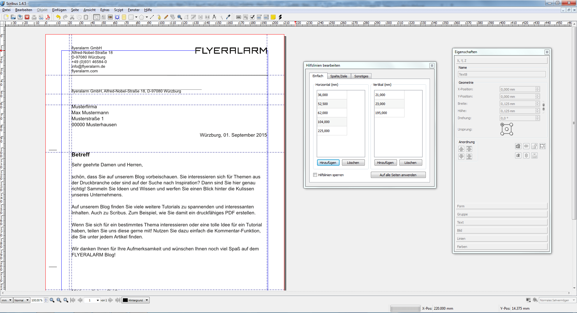Brief mit Scribus 1.4.5 erstellen